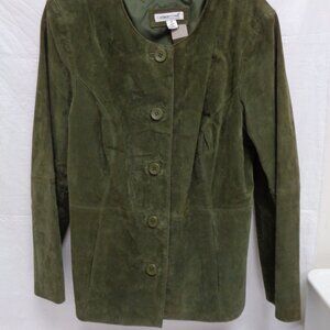 Coldwater Creek Women's Button Front Jacket Olive Green Suede size 1X